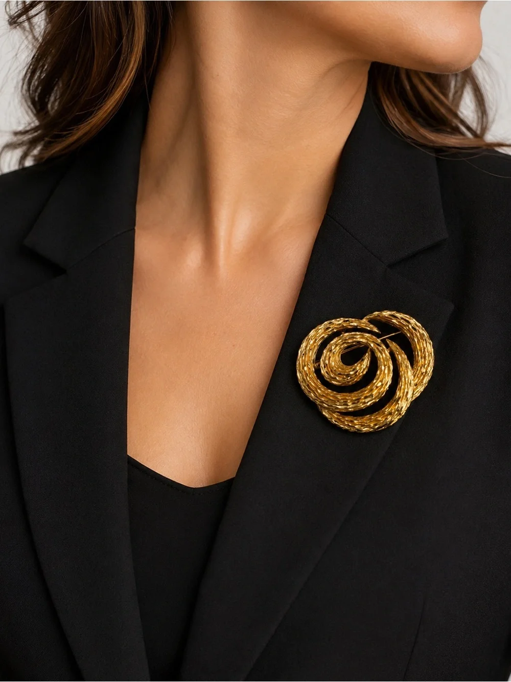 Vintage Trifari Gold-Tone Textured Spiral Brooch